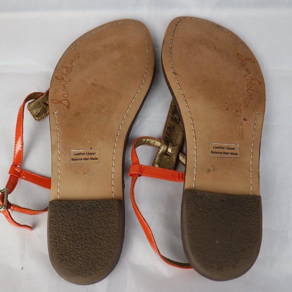 Women's Orange T-Strap Snake-Print Sandals - Picture 3 of 7